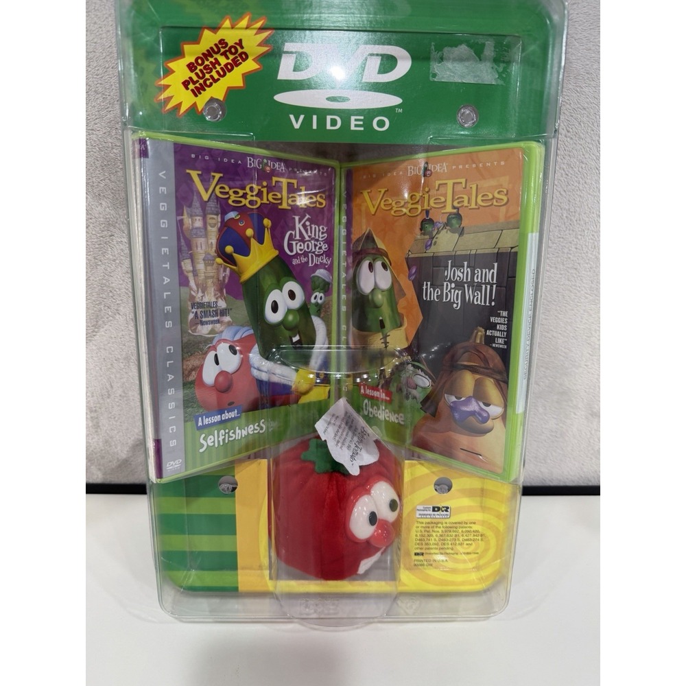 Vintage VeggieTales Twin Pack DVD Y2K Clamshell King George Josh Big Wall Plush